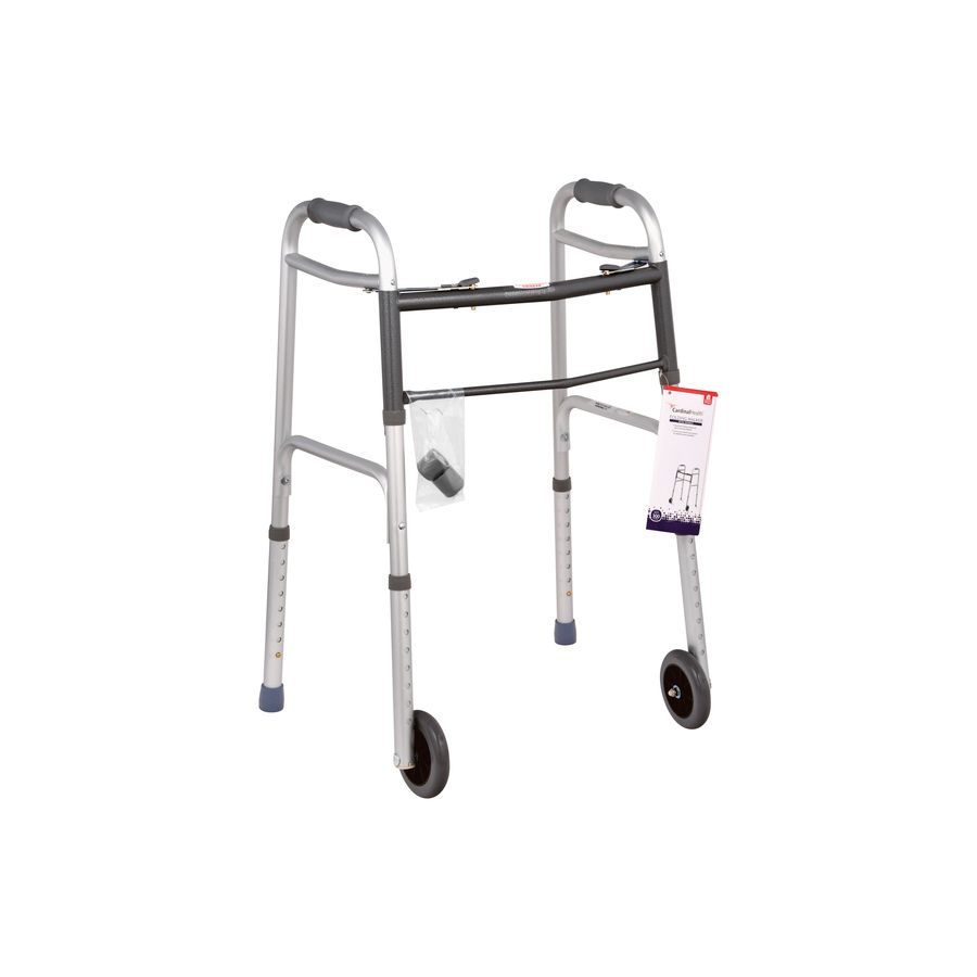 Cardinal Health Folding Walker with Wheels - Gray