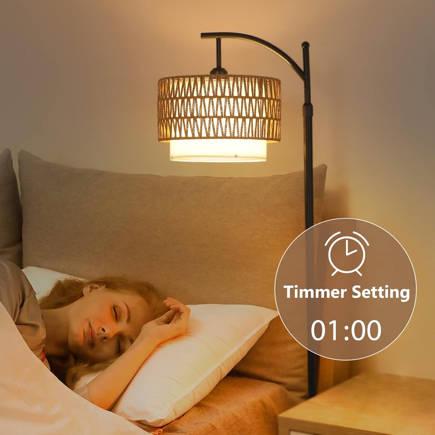Arc Floor Lamp with Remote Control and Dimmable Bulb