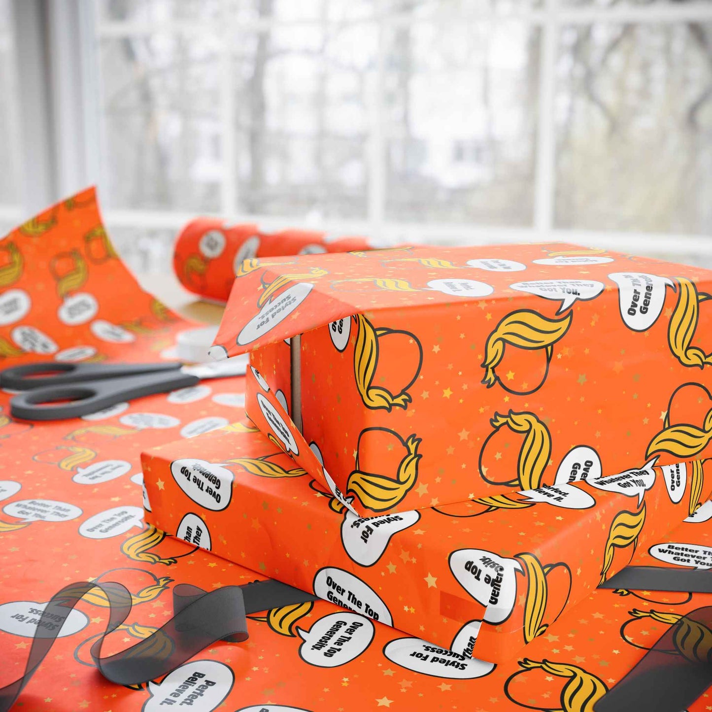 Papier Cadeau Parodique Styled for Success - Blonde Whoosh & Étoiles Dorées