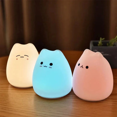 Colorful Cat Silicone Night Light - LED Cartoon Lamp