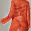 Knitted hollowed out pullover round neck long sleeved bikini swimsuit cover - Korvel