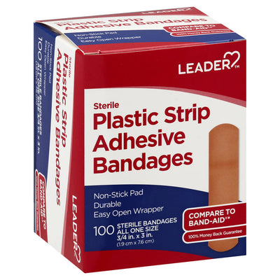 Leader Adhesive Plastic Strip Bandages - Sterile First Aid