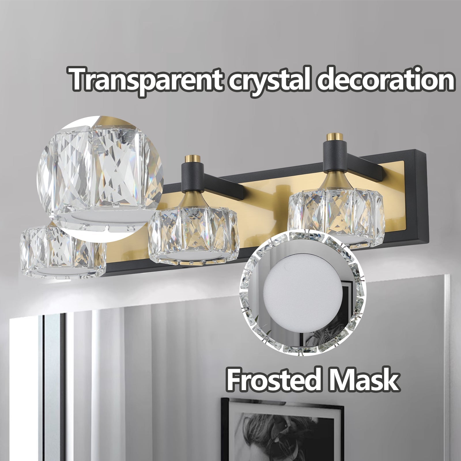 LED 3-Light Modern Crystal Bathroom Vanity Light Over Mirror Bath Wall Lighting Fixtures - Korvel