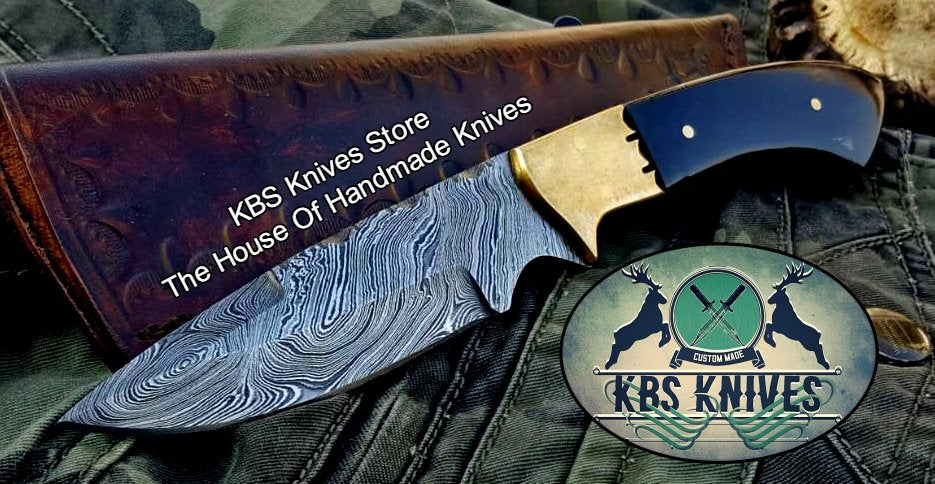 Premium Custom Handmade Damascus Steel Hunting Knife with Buffalo Horn Handle - Korvel