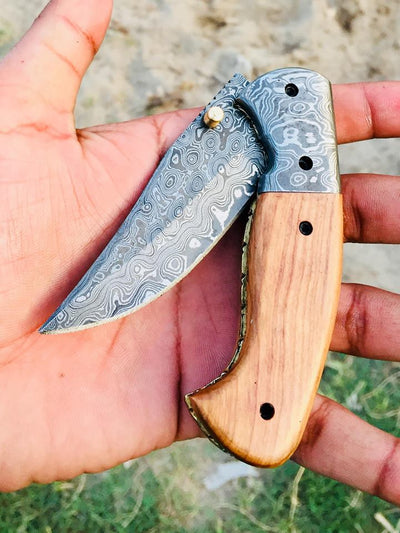 Artisan Damascus Steel Folding Pocket Knife - Korvel