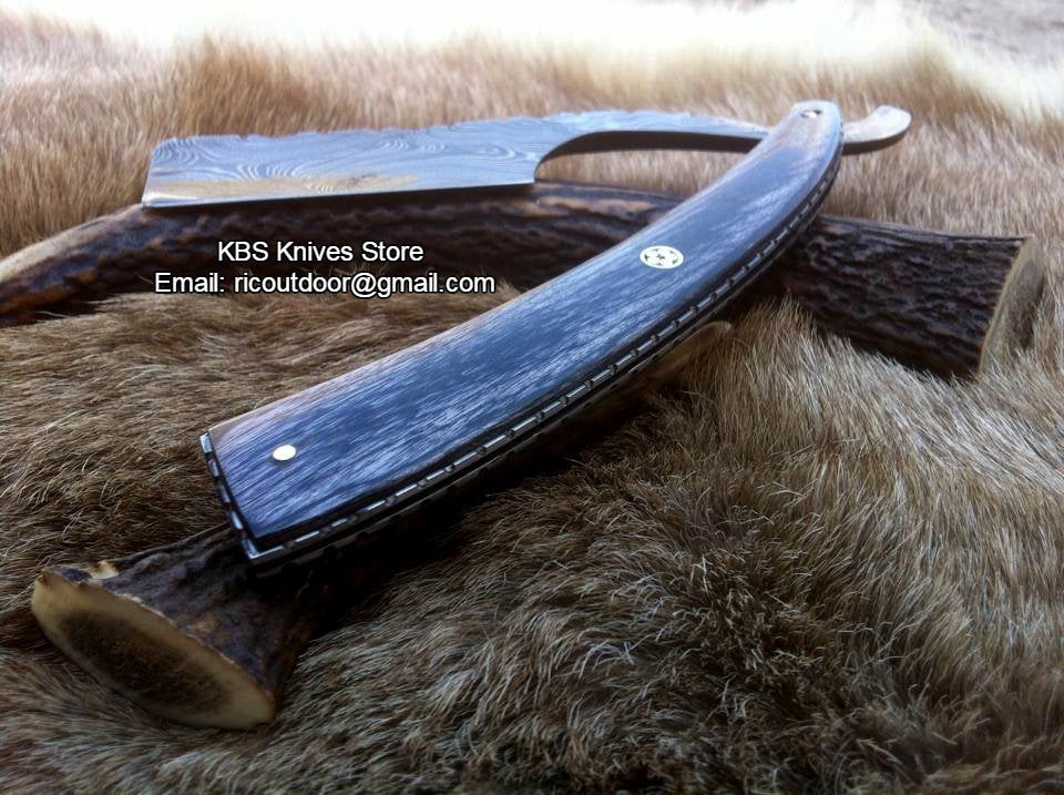 Exquisite Antique Shaving Razor with Damascus Steel Blade & Luxurious Pakka Wood Handle - Includes Elegant Leather Case - Korvel
