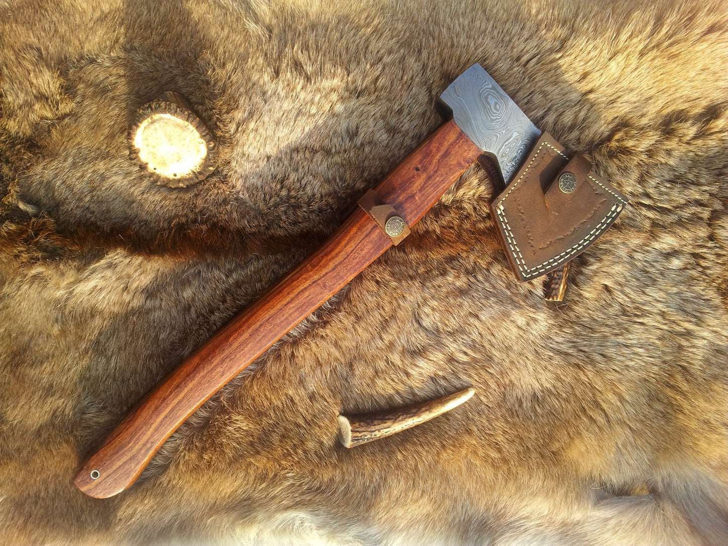Custom Handmade Viking Axe with Damascus Steel Blade and Rosewood Handle - KBS Knives - Korvel