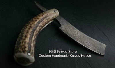 Exquisite Damascus Steel Straight Razor with Elk Antler Handle - Premium Leather Case Included - Korvel