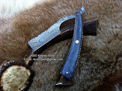 Exquisite Antique Shaving Razor with Damascus Steel Blade & Luxurious Pakka Wood Handle - Includes Elegant Leather Case - Korvel