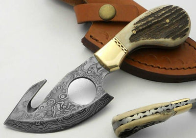 Artisan Crafted Damascus Steel Guthook Skinner Knife - Korvel