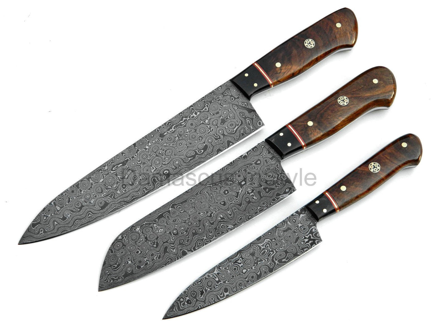 Exquisite Handmade Raindrop Damascus Steel Chef Knife Set - 3 Pieces - Korvel