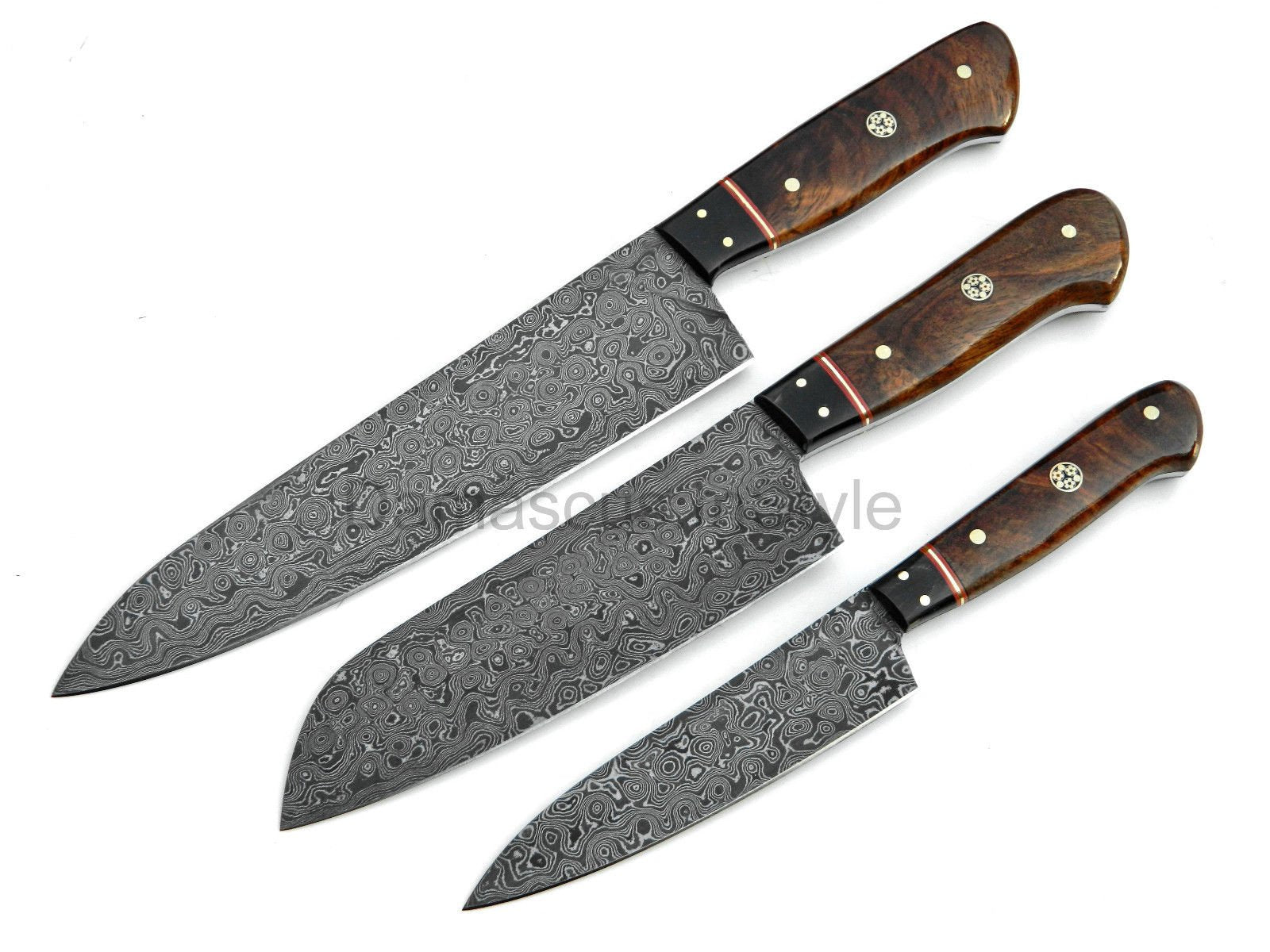 Exquisite Handmade Raindrop Damascus Steel Chef Knife Set - 3 Pieces - Korvel