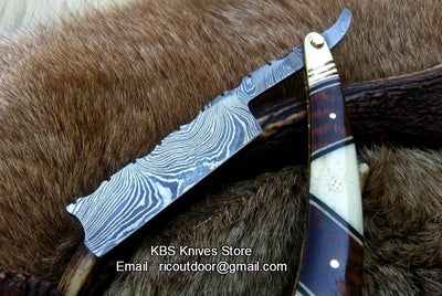 Heritage Straight Razor with Damascus Steel Blade and Elegant Handle - Includes Premium Leather Case - Exclusive to KBS Knives Store - Korvel