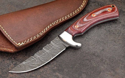 Premium Custom Damascus Steel Red Micarta Skinning and Hunting Knife - Korvel