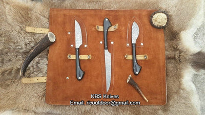 3-Piece Damascus Steel Hunting Knife Set with Buffalo Horn Handles – Outdoor Edge - Korvel