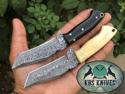 Exquisite Custom Handmade Damascus Steel Tanto Blade EDC Knives - Korvel