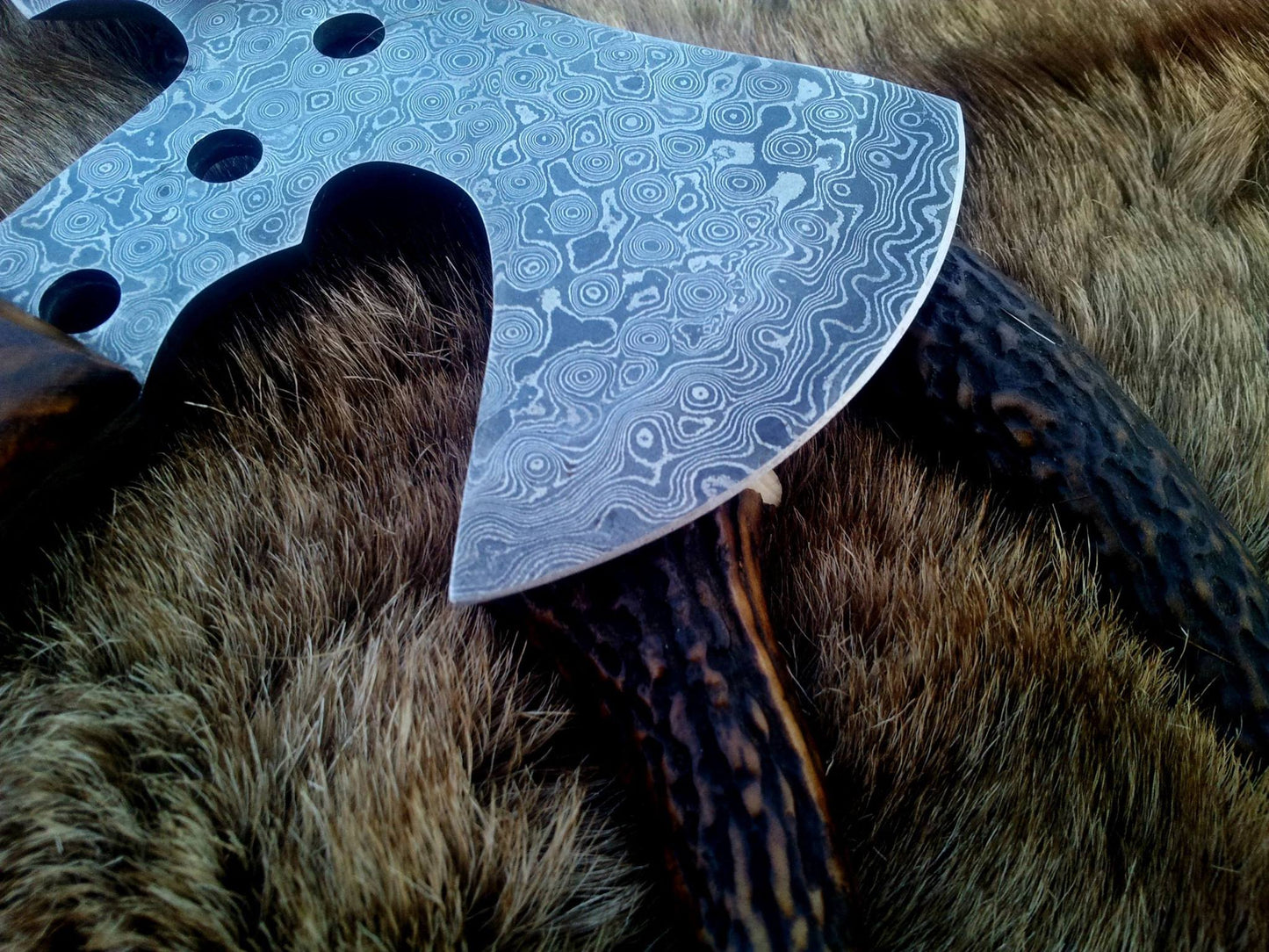 Artisan Crafted Damascus Mini Axe with Leather Sheath - Korvel