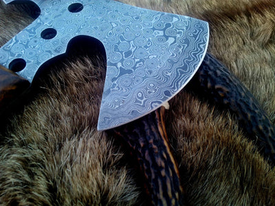 Artisan Crafted Damascus Mini Axe with Leather Sheath - Korvel