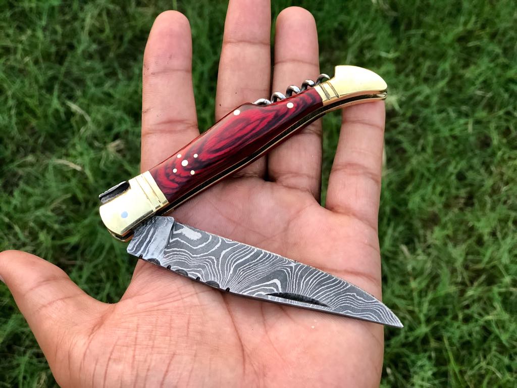 Handcrafted Damascus Steel Steak Knife with Corkscrew Wine Opener - Korvel