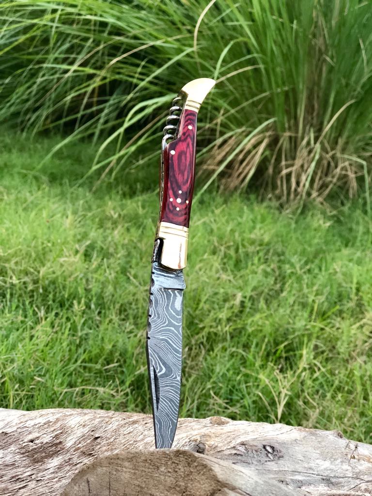 Handcrafted Damascus Steel Steak Knife with Corkscrew Wine Opener - Korvel
