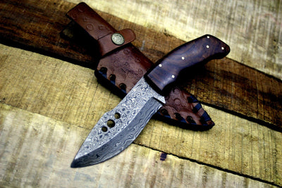 Premium Custom Damascus Steel Raindrop Hunting and Skinning Knife - Korvel