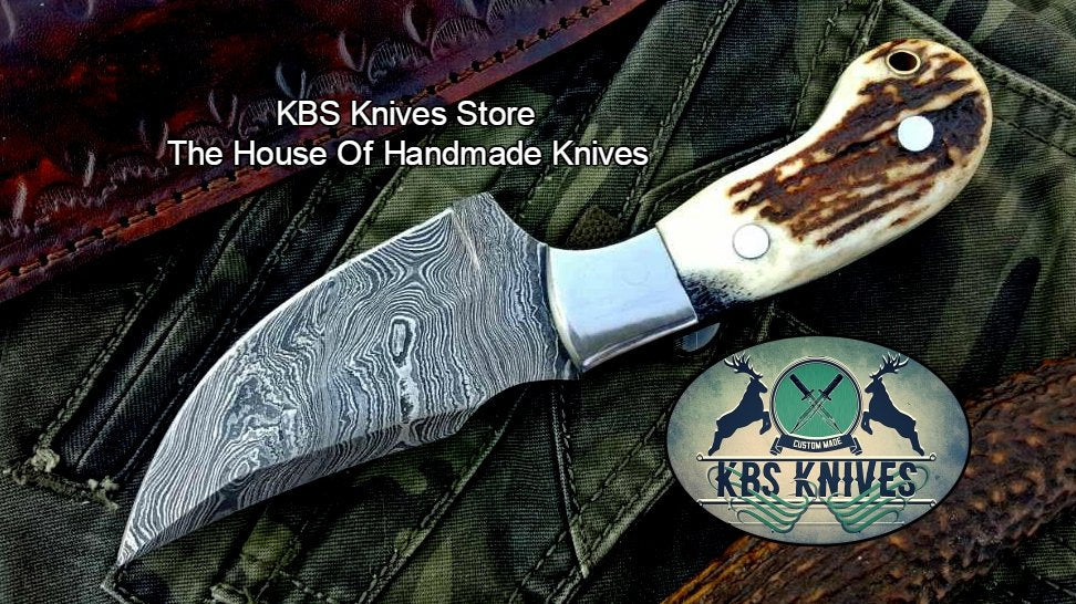 Artisan Crafted Damascus Steel Skinner Knife with Antler Handle - Korvel