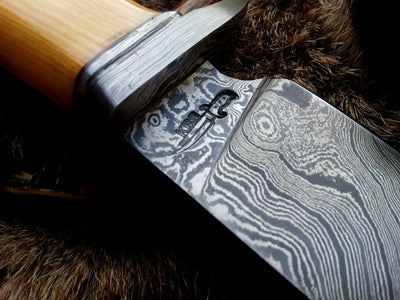 Premium Custom Damascus Hunting Knife | Olivewood Grip & Guard | 12" | Includes Leather Sheath | KBS Knives - Korvel