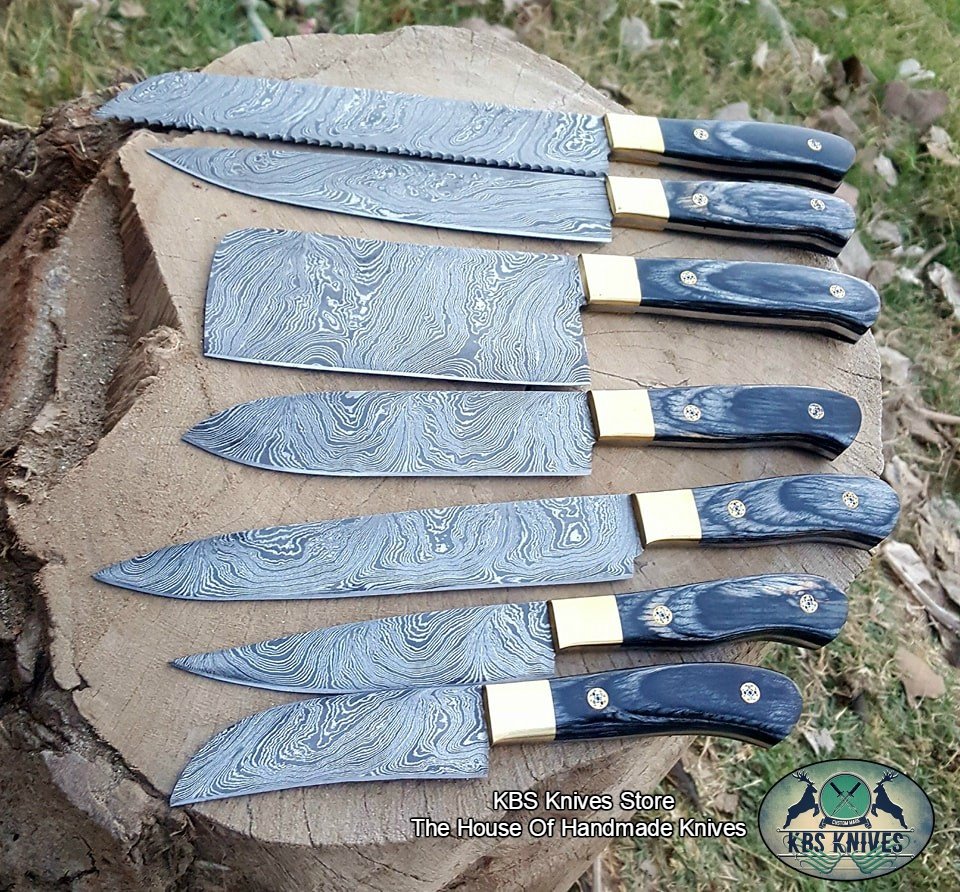 Premium Full Tang Damascus Steel Kitchen Knife Set with Exotic Wood Handles - Korvel