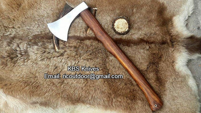 Custom Handmade Viking Axe - 1095 High Carbon Steel Blade with Rosewood Handle & Leather Sheath - Korvel
