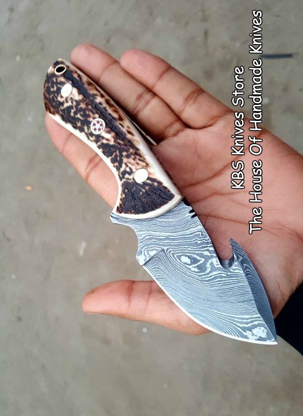 Premium Handmade Damascus Steel Gut Hook Skinner Knife - Korvel