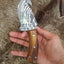 Premium Damascus Steel Guthook Knife with Elegant Rosewood Handle - Korvel