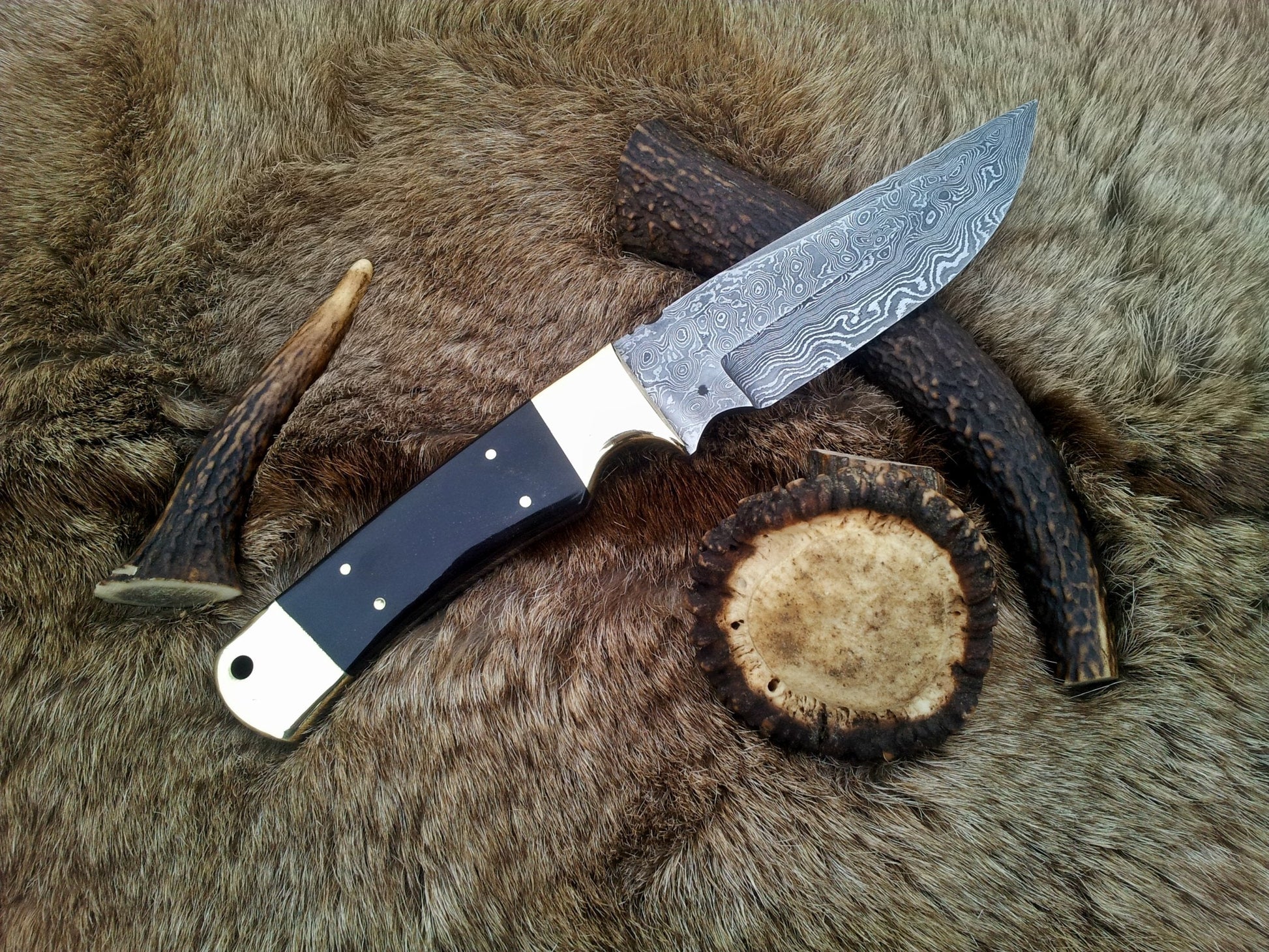 KBS Knives: Premium Handmade Fixed-Blade Hunting Knife | Unique Raindrops Damascus Steel | 10-Inch - Korvel