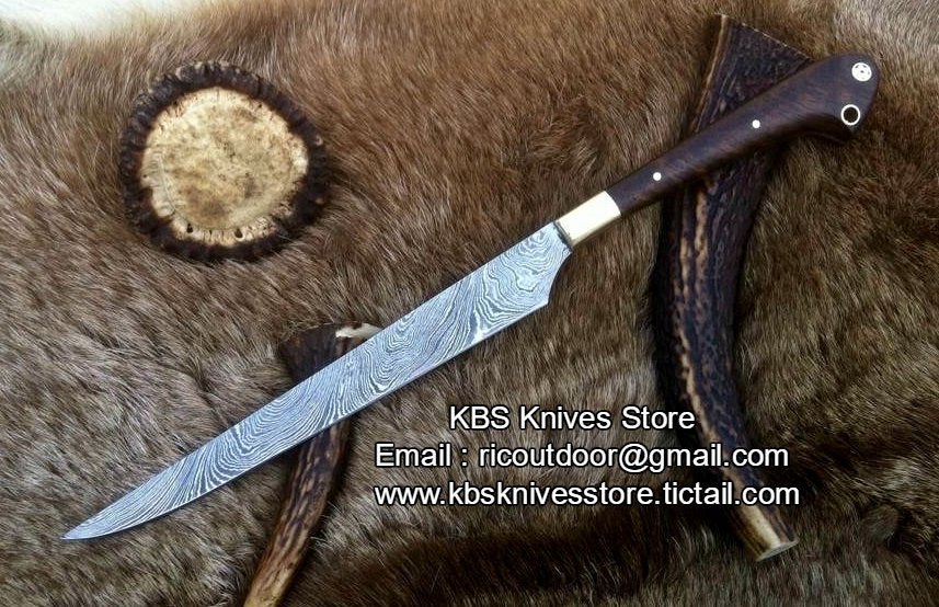 Premium Handmade Damascus Steel Fillet Knife with Elegant Rosewood Handle - Korvel