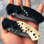 Premium Custom Damascus Steel EDC Folding Knife with Clip and Leather Case - Korvel