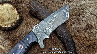 Premium Handcrafted Damascus Tanto Knife with Leather Sheath - Korvel