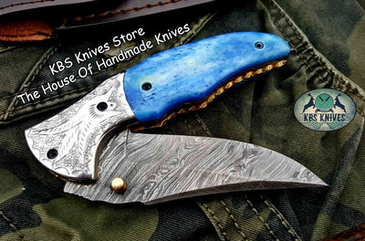 Exquisite Custom Damascus Steel Folding Pocket Knife - Korvel