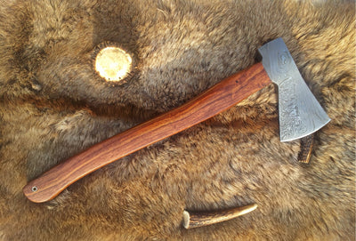 Custom Handmade Viking Axe with Damascus Steel Blade and Rosewood Handle - KBS Knives - Korvel