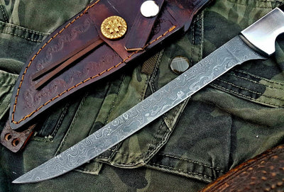 Premium Handmade Damascus Steel Fillet Knife with Black Micarta Handle - 13 Inches - Korvel