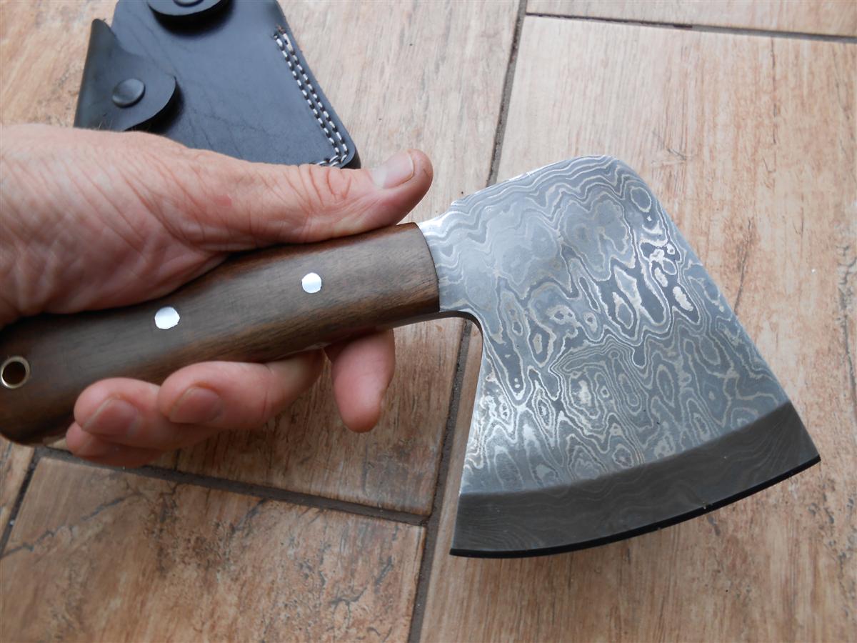 Premium Handmade Damascus Steel Mini Axe with Walnut Handle - Korvel