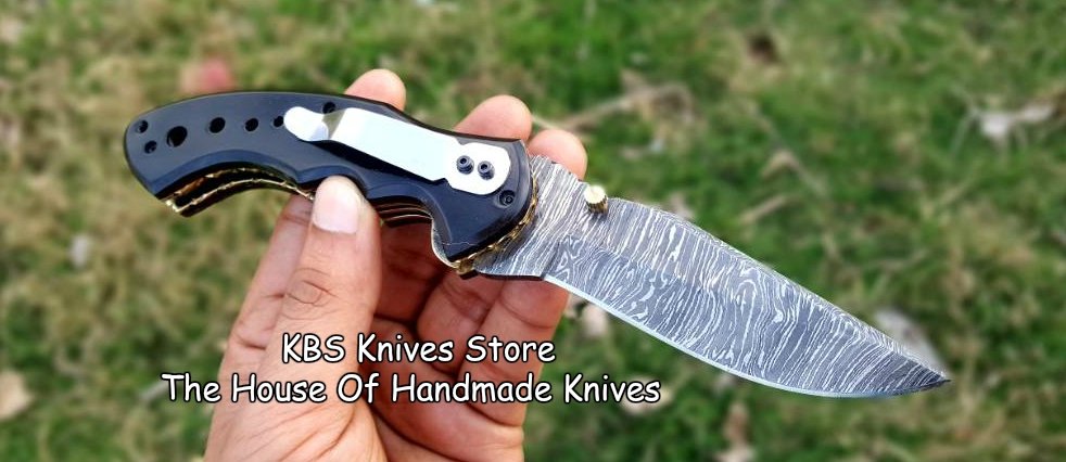 Premium Custom Damascus Steel EDC Folding Knife with Clip and Leather Case - Korvel