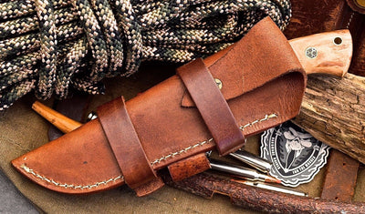 Premium Damascus Steel Hunting Knife with Olive Wood Handle - Korvel