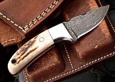 Artisan Crafted Mini Skinner Knife with New Zealand Red Stag Antler Handle - Korvel
