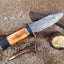 The Ultimate Hunter's Companion: Custom Damascus Steel Knife | Bone & Horn Handle | 11-Inch | Leather Sheath Included - Korvel