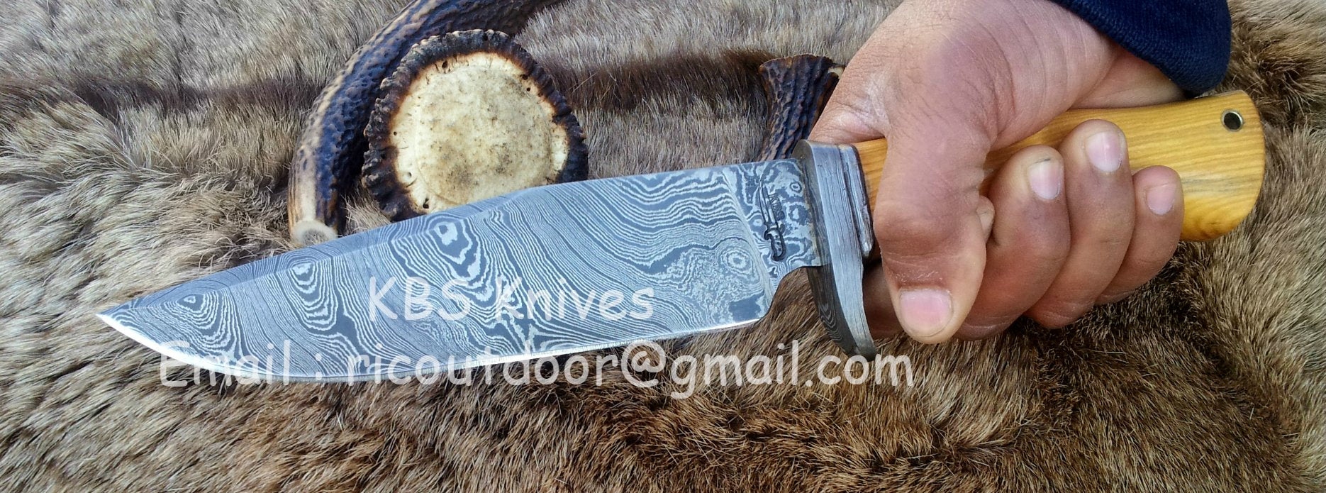 Premium Custom Damascus Hunting Knife | Olivewood Grip & Guard | 12" | Includes Leather Sheath | KBS Knives - Korvel