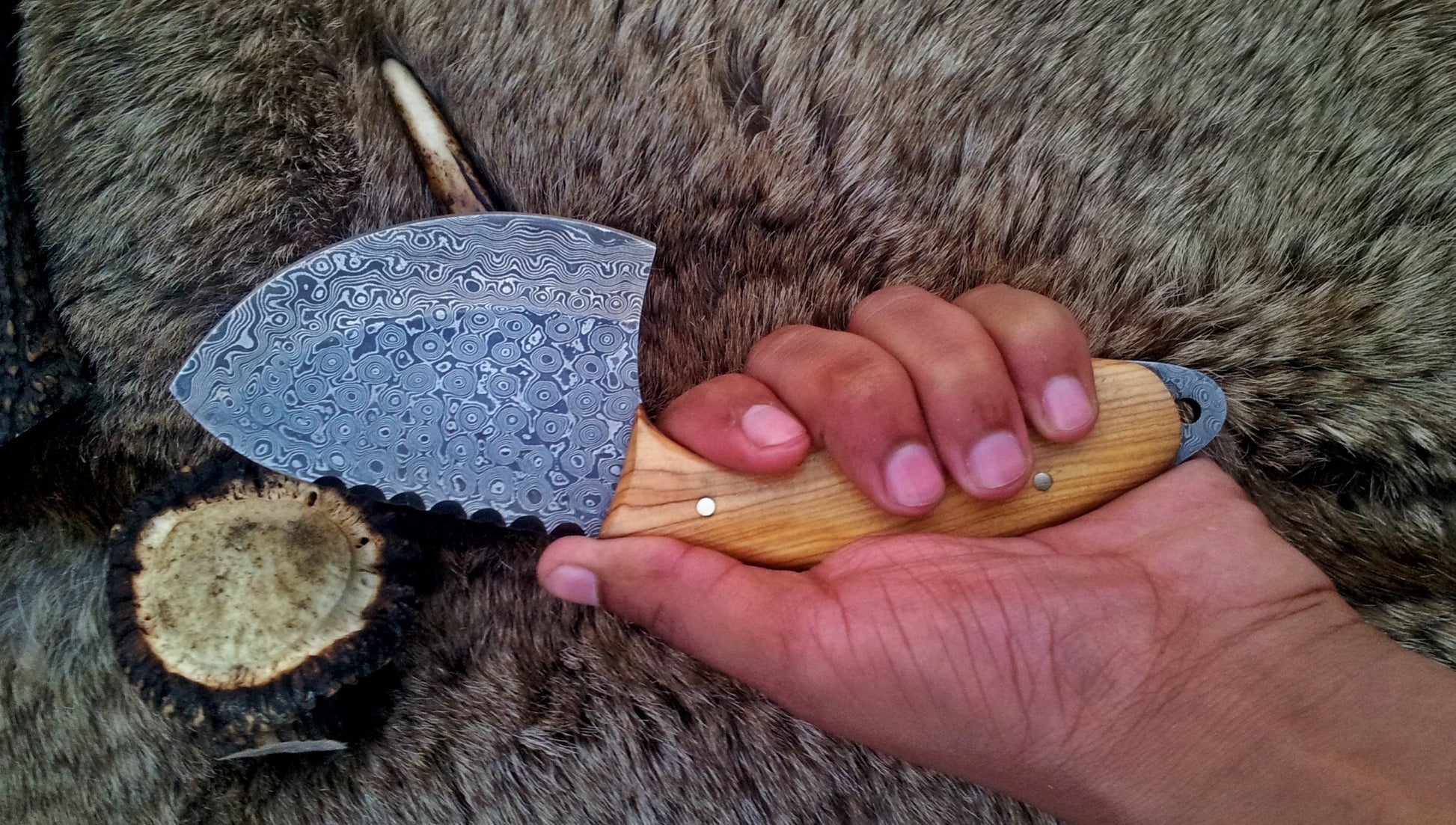 Premium Damascus Steel Gut Hook Skinning Knife – 9 Inch with Olive Wood Handle - Korvel