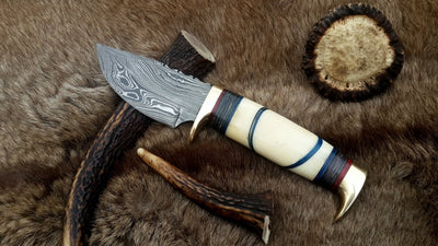 The Artisan's Edge: Premium Handmade Damascus Steel Hunting Knife | Camel Bone & Brass Details | 9 Inches | KBS Knives - Korvel