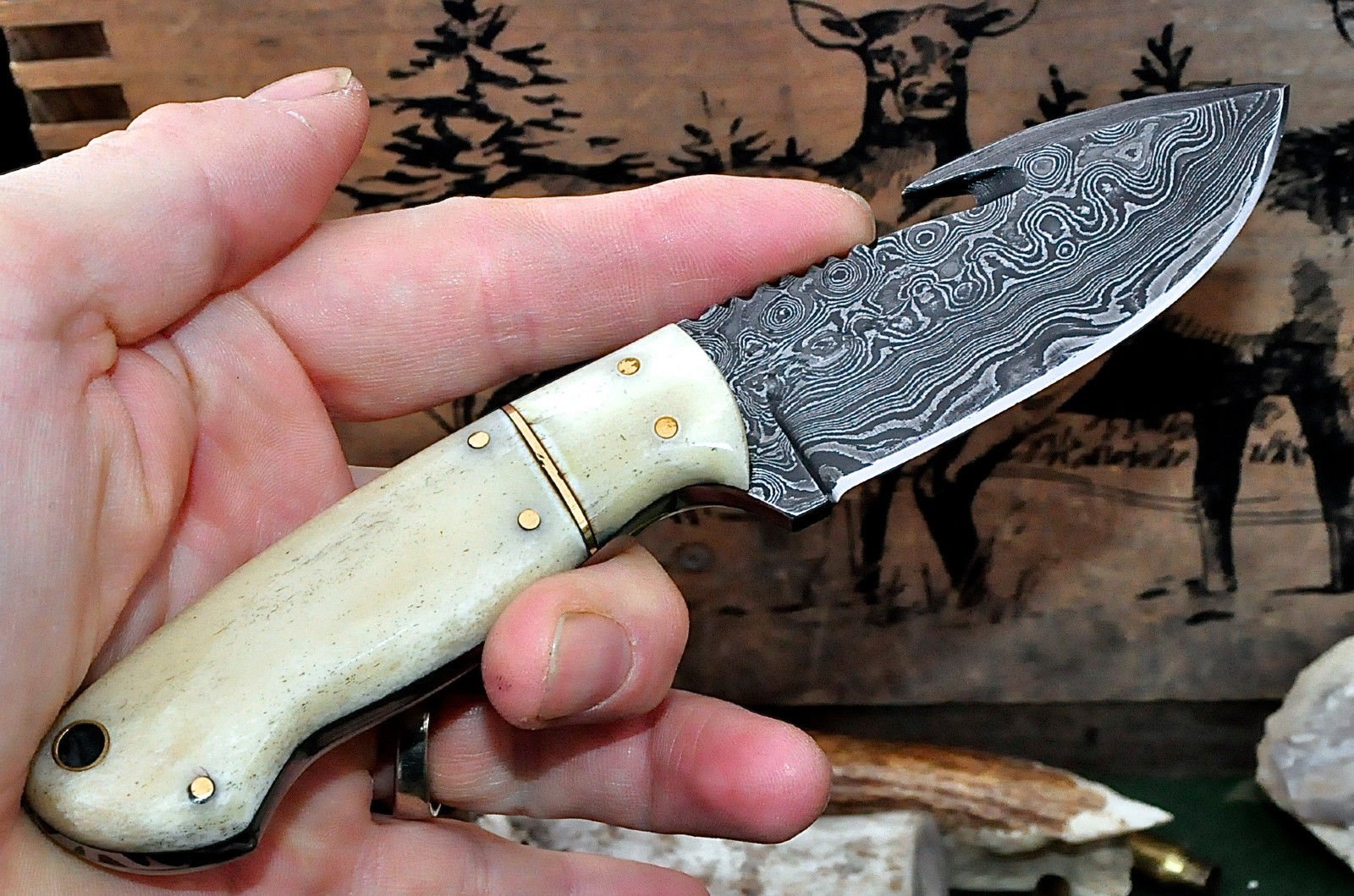 Artisan Crafted Damascus Steel Guthook Skinning Knife - Korvel
