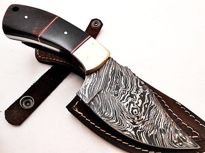 Artisan Crafted Damascus Skinning Knife – 8" with Premium Buffalo Horn Handle - Korvel