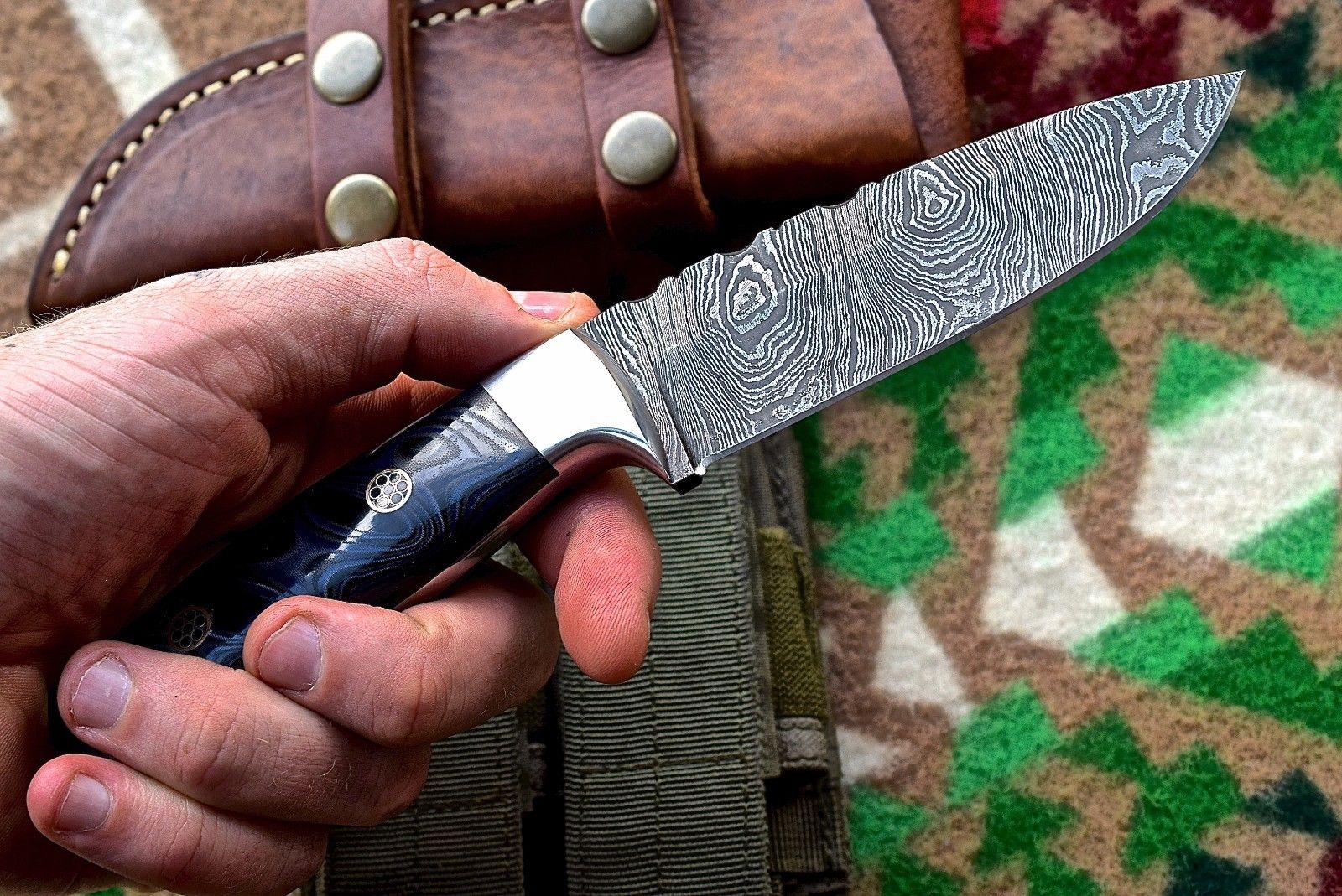 Premium Custom Damascus Bushcraft Skinner Knife with Micarta Handle - Korvel