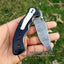 Premium Custom Damascus Steel EDC Folding Knife with Clip and Leather Case - Korvel